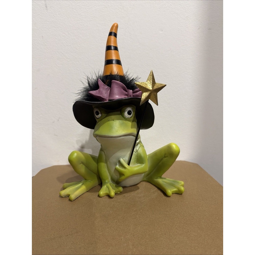 Eerie Charm Halloween Frog Witch w/ Wand Figurine Resin Home Decor 12 in